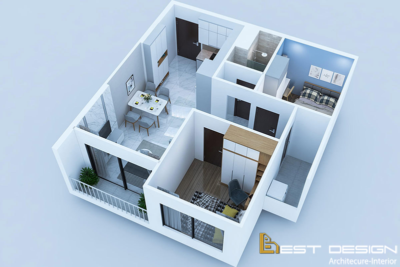 Thiết kế nội thất chung cư 2 phòng ngủ đẹp tiện nghi