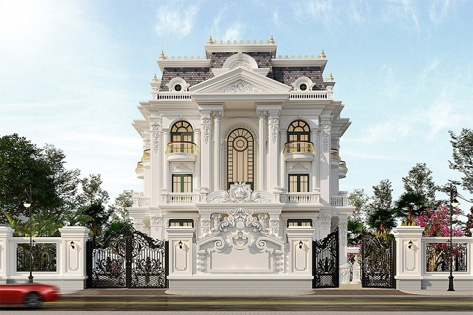 Nổi bật với gam màu trắng, vàng chủ đạo cùng với những họa tiết đơn giản mà sang trọng; căn biệt thự luôn thu hút ánh nhìn của bất cứ ai đi ngang qua.