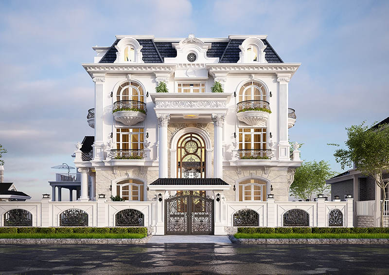 Với phong cách tân cổ điển, nội thất biệt thự được thiết kế với tông màu trắng chủ đạo; những họa tiết tỉ mỉ và đơn giản; những ô cửa sổ bày trí theo bố cục tạo sự cân đối