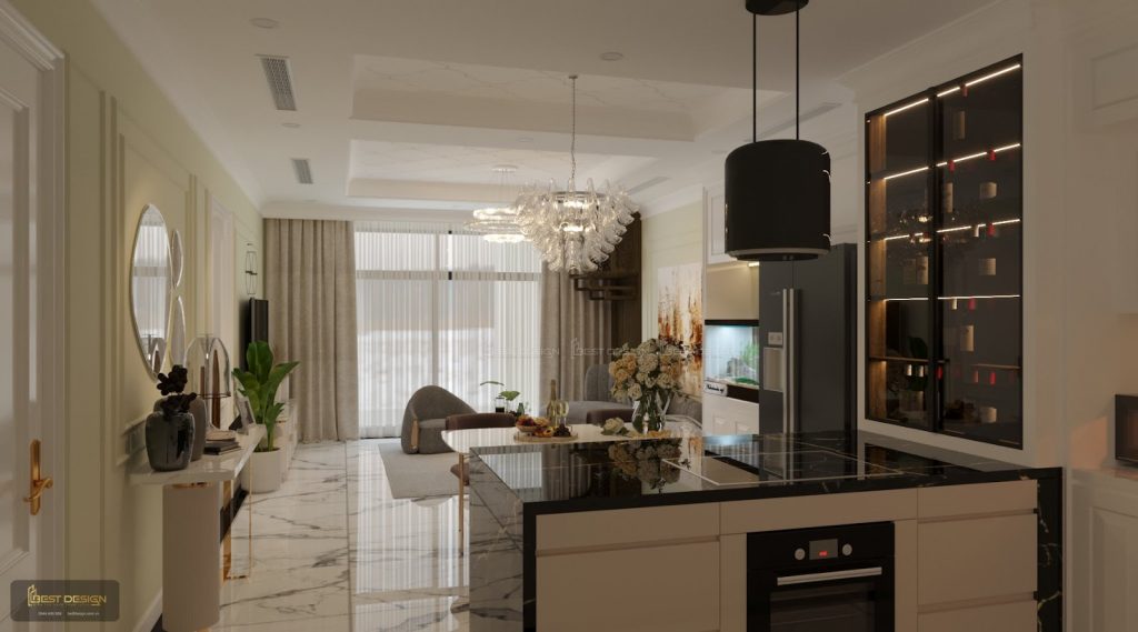 Không gian căn bếp rộng rãi của chủ nhà yêu thích nấu ăn
