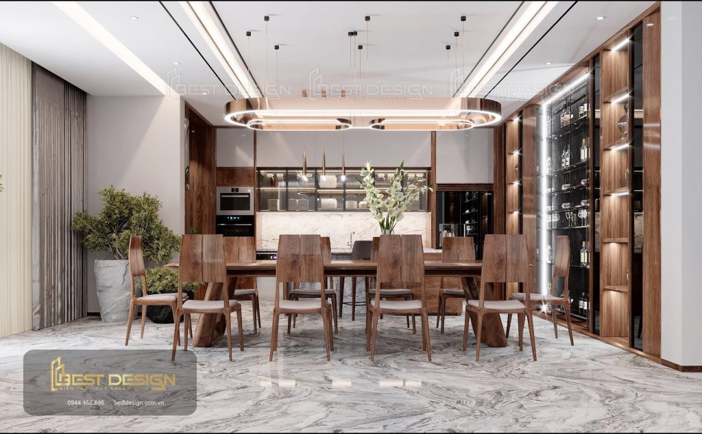 Thiết kế nội thất biệt thự gỗ tự nhiên sang trọng